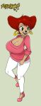  2019 absurd_res anthro artist_name big_breasts breasts canid canine canis cleavage clothed clothing curvy_figure digital_media_(artwork) disney domestic_dog ear_piercing ear_ring eyelashes feet female fingers fur goof_troop grey_background hair hi_res hourglass_figure huge_breasts mammal peg_pete piercing red_hair roymanx simple_background simple_eyes smile solo standing sweater tan_body tan_fur teeth thick_thighs toes tongue topwear voluptuous wide_hips 
