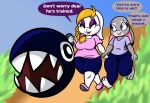  anthro breasts broodal chain_chomp dialogue disney duo english_text eyes_closed female female/female hand_holding hariet_(mario) judy_hopps lagomorph leporid mammal mario_bros nintendo rabbit short_stack someth1ngoranother super_mario_odyssey text thick_thighs video_games walking wide_hips zootopia 