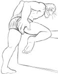  anthro barefoot bent_over black_and_white briefs butt clothed clothing facial_hair feet male monochrome my_hero_academia open_mouth selkie_(my_hero_academia) simple_background sketch smile solo teeth_showing thegreatmatsutzu topless underwear underwear_only whiskers white_background 