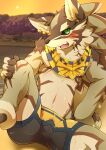  absurd_res anthro blush bulge canid canine canis clothed clothing ear_piercing ear_ring fur hi_res jackal jewelry kemono lifewonders looking_at_viewer male mammal navel necklace open_mouth piercing seth_(tas) solo swimwear tokyo_afterschool_summoners tsukane_yoda video_games 