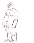  2016 anthro balls belly eyewear flaccid genitals glasses humanoid_genitalia humanoid_hands humanoid_penis izvy_(artist) male mammal moobs navel nipples overweight overweight_male penis simple_background sketch solo ursid white_background 