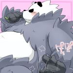  1:1 2014 anthro belly biped black_body blush humanoid_hands japanese_text kemono nintendo overweight pangoro pok&eacute;mon pok&eacute;mon_(species) sitting solo text totemoii_029 translated video_games white_body 