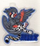  avian badge beak blue_eyes claws feathered_wings feathers grey_body gryphon hi_res jewelry male mythological_avian mythology pawpads paws ruzzy solo spots spread_wings tail_jewelry twisted_sketch_(artist) underpaw wings zebra_finch 