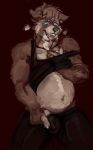  ahegao anthro blue_eyes blushing_profusely bodily_fluids brown_body brown_fur bulge_fondling clothing fangs fondling_self fur guwu hi_res hypnosis looking_pleasured ludd male mammal mind_control open_mouth overweight procyonid raccoon saliva saliva_string shirt slightly_chubby solo spandex_legwear tank_top tongue tongue_out topwear 