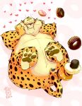  &lt;3 2016 anthro anus anus_only belly benjamin_clawhauser blush butt cheetah dessert disney doughnut eyes_closed featureless_crotch felid feline food hi_res kemono lying male mammal overweight overweight_male solo totemoii_029 zootopia 
