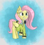  bottomless clothed clothing digital_media_(artwork) female feral fluttershy_(mlp) friendship_is_magic fur hair hasbro hi_res kitsune-2000 mammal my_little_pony pink_hair simple_background smile solo yellow_body 