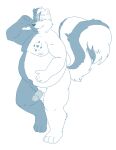  2021 anthro balls belly blue_and_white bravo erection genitals humanoid_genitalia humanoid_hands humanoid_penis male mammal mephitid monochrome moobs navel nipples overweight overweight_male penis simple_background skunk solo white_background 