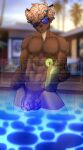  abs anthro athletic athletic_anthro athletic_male balls_outline beverage big_bulge blurred_background bulge castbound clothed clothing eyewear genital_outline glasses hair hair_over_eye hi_res holding_beverage holding_glass holding_object lemon_slice looking_at_viewer male mammal muscular muscular_male mustelid nipples one_eye_obstructed partially_submerged penis_outline solo standing swimming_pool underwear underwear_only water watermark 