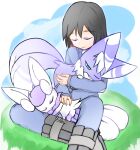  absurd_res anthro blush blush_lines bonding calem_(pok&eacute;mon) carrying_partner cloud comforting cradling crossed_legs embrace eyes_closed felid feline female grass group happy hi_res hug human korononta larger_human larger_male lying male mammal meowstic nintendo on_front on_lap one_eye_closed plant pok&eacute;mon pok&eacute;mon_(species) semi-anthro sitting size_difference sky sleeping smaller_anthro smaller_female smile tired video_games 