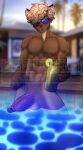  abs anthro athletic athletic_anthro athletic_male balls beverage big_balls big_penis blurred_background castbound eyewear genitals glasses hair hair_over_eye hi_res holding_beverage holding_glass holding_object humanoid_genitalia humanoid_penis lemon_slice looking_at_viewer male mammal muscular muscular_male mustelid nipples one_eye_obstructed partially_submerged penis solo standing swimming_pool vein veiny_penis water watermark 