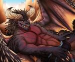  6:5 abs anthro bulge capcom claws clothed clothing digital_media_(artwork) dragon elder_dragon electroporn fangs flying_wyvern hi_res horn jockstrap jockstrap_only looking_at_viewer male monster_hunter muscular muscular_anthro muscular_male nergigante nude outside pecs pinup pose reptile scales scalie smile solo spikes teeth tongue underwear video_games western_dragon wings 