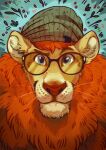 2016 anthro blue_eyes brown_nose clothed clothing digital_media_(artwork) eyewear felid glasses jjeniac lion looking_at_viewer male mammal pantherine solo whiskers 