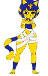  alpha_channel animal_crossing ankha_(animal_crossing) anklet anthro armband armwear bandage barefoot big_breasts big_sis_(artist) blue_eyes blue_hair breasts clothing deadpan domestic_cat egyptian egyptian_clothing eyeshadow feet felid feline felis female fur hair hi_res jewelry legwear makeup mammal multicolored_body multicolored_fur multicolored_hair multicolored_tail neckwear nintendo prick_ears short_hair skindentation solo squish thick_thighs thigh_squish video_games wide_hips wraps yellow_body yellow_fur 