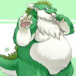  1:1 2013 anthro belly biped blue_eyes dragon fur green_body green_fur humanoid_hands kemono male overweight overweight_anthro overweight_male simple_background solo totemoii_029 white_body white_fur 