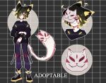  animal_humanoid black_hair blonde_hair cat_humanoid clothing felid felid_humanoid feline feline_humanoid fur hair hi_res humanoid male mammal mammal_humanoid mask pompomfroggy raised_tail red_body red_eyes red_fur simple_background smile solo watermark white_body white_fur 