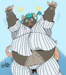  2021 anthro baseball_uniform belly biped bottomwear clothing deadanthro humanoid_hands male mammal murid murine overweight overweight_male pants pink_nose rat rodent shirt simple_background solo sportswear topwear uniform 