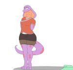  anthro clothed clothing cobra duo female fish flexet_(photolol.03) hi_res keeshee looking_at_another looking_down male male/female marine photolol.03 purple_body reptile scalie shark simple_background snake 