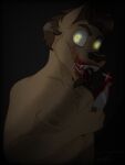  3:4 alien anthro aviarian_wolf blood blood_on_face blood_on_knife bodily_fluids brandon_(zer0rebel4) brown_body brown_fur brown_hair canid canine canis chest_tuft custom_species digital_drawing_(artwork) digital_media_(artwork) facial_hair fur glowing glowing_eyes gore grin hair hi_res holding_knife holding_object holding_weapon insane knife knife_play looking_at_viewer male mammal marsupial masochism nipples nude open_mouth penetration self_harm self_mutilation sharp_teeth smile solo teeth tuft vignette weapon wolf wounded yellow_eyes zer0rebel4 