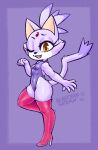 2021 anthro blasticussaturn blaze_the_cat boots clothing digital_media_(artwork) female footwear fur hi_res legwear leotard looking_at_viewer one_eye_closed open_mouth purple_body purple_fur sega shaded signature simple_background smile solo sonic_the_hedgehog_(series) thigh_boots thigh_highs wink yellow_eyes 
