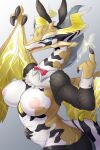  2:3 absurd_res anthro areola blush breasts clothed clothing digital_media_(artwork) dragon electricity female healingpit hi_res horn rams_(world_flipper) shaded solo wings world_flipper 