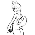  anthro big_feet big_pawpads butt canid canine canis danoodle digital_media_(artwork) domestic_dog ears_up feet fur fur_tuft hair looking_at_viewer male mammal nude pawpads paws pose raised_tail seductive smile solo tuft 