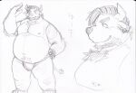  2021 anthro asian_clothing bear_2key belly bovid bovine bulge cattle clothing east_asian_clothing fundoshi hi_res humanoid_hands japanese_clothing kemono male mammal moobs nipples overweight overweight_male sketch solo underwear 