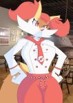  2021 andre_art annoyed anthro big_breasts bottomwear braixen breasts canid canine clothed clothing digital_media_(artwork) dress_shirt female frown fully_clothed fur furniture hat headgear headwear holding_object holding_pen i_mean_breast_milk inner_ear_fluff looking_at_viewer mammal meme necktie nintendo notebook pants pen photo_background pok&eacute;mon pok&eacute;mon_(species) red_body red_bottomwear red_clothing red_eyes red_fur red_pants scowl shirt signature solo topwear tuft video_games white_clothing white_shirt white_topwear yellow_body yellow_fur 