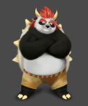  2021 5:6 absurd_res anthro belly black_body black_fur black_nose bottomwear bowser clothing dreamworks fur giant_panda gin_0010 hi_res humanoid_hands koopa kung_fu_panda male mammal mario_bros master_po_ping nintendo overweight overweight_male scalie shorts simple_background solo ursid video_games white_body white_fur 