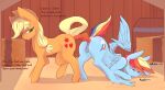  absurd_res ahegao anal anal_penetration anal_stretching anus applejack_(mlp) ass_to_ass ass_up barn barrel blue_body blue_feathers blue_fur butt chapaevv cutie_mark dialogue digital_media_(artwork) dildo dildo_in_ass dildo_insertion dirty_talk double_dildo duo english_text equid equine feathers female female/female feral friendship_is_magic fucked_silly fur genitals hair hasbro hay hi_res horse knotted_dildo looking_pleasured lying mammal masturbation my_little_pony nude on_front open_mouth penetration pony pussy rainbow_dash_(mlp) sex sex_game sex_toy sex_toy_in_ass sex_toy_insertion sharing_dildo sharing_sex_toy text toying_self 