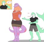  anthro clothed clothing cobra comic dialogue duo female fish flexet_(photolol.03) hi_res keeshee looking_at_viewer male male/female marine photolol.03 purple_body reptile scalie shark simple_background snake text yellow_eyes 