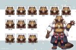 2021 anthro asian_clothing belly blush brown_body brown_fur byaku_yutari_(artist) canid canine clothing east_asian_clothing eyes_closed fur hi_res humanoid_hands japanese_clothing kemono male mammal moobs overweight overweight_male raccoon_dog solo tanuki virtual_youtuber 