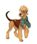  2016 ambiguous_gender brown_body brown_fur canid canine canis digital_media_(artwork) domestic_dog eyewear feral fur glasses jjeniac mammal scarf smile solo 