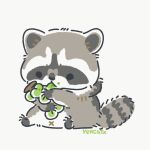  1:1 2021 black_eyes black_nose dot_eyes eating feral food fruit mammal navel paws plant procyonid raccoon simple_background sitting solo white_background x_navel yencatx 