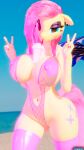  &lt;3 3d_(artwork) 4k 9:16 absurd_res anthro beach beverage big_breasts blue_eyes breasts clothing colored_nails curvy_figure digital_media_(artwork) drinking ear_piercing equid equine eyeshadow female fluttershy_(mlp) friendship_is_magic fur genitals gesture hair hands-free_bubble_tea hasbro hi_res horse hourglass_figure latex_stockings legwear looking_at_viewer makeup mammal meme my_little_pony nails navel nipple_outline nipples nyaasapphire one-piece_swimsuit outside piercing pink_hair pink_tail pony purple_eyeshadow pussy red_nail_polish red_nails reflection sand sea seaside solo stockings straw swimwear v_sign water yellow_body yellow_fur 