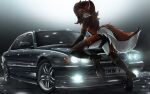  16:10 anthro big_tail black_background black_car bmw canid canine car clothed clothing crossdressing fox girly girly_hair handwear high_heels inn0rt male mammal mittens pose simple_background solo underwear vehicle widescreen 