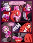  2019 absurd_res amy_rose anthro breasts breech_loader clothed clothing comic detailed_background duo echidna english_text eulipotyphlan exposed_breasts female fur green_eyes handwear hedgehog hi_res knuckles_the_echidna male mammal monotreme nipples purple_eyes sega sex sonic_the_hedgehog_(series) text toso video_games 