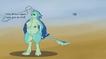  16:9 anthro avali blue_body breasts claws english_text feathered_wings feathers female green_body green_eyes hi_res kassc luvashi nipples slightly_chubby solo text thought_bubble widescreen wings 