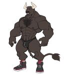  abs absurd_res anthro big_muscles biped body_hair bovid bovine bulge cattle chest_hair clothed clothing darknaigart digital_drawing_(artwork) digital_media_(artwork) ear_piercing flat_colors footwear front_view full-length_portrait grey_body hi_res horn huge_muscles male mammal muscular muscular_anthro muscular_male navel nipples pecs piercing portrait shoes simple_background solo standing topless underwear white_background 