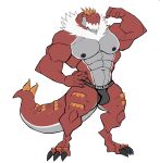  abs absurd_res anthro anthrofied biped bulge claws clothed clothing darknaigart digital_media_(artwork) flat_colors flexing fossil_pok&eacute;mon front_view full-length_portrait hi_res male mature_male muscular muscular_anthro muscular_male nintendo nipples pecs pok&eacute;mon pok&eacute;mon_(species) portrait red_body simple_background solo standing topless tyrantrum underwear underwear_only video_games white_background 