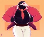  abs absurd_res anthro barazoku blush bottomwear bulge clothed clothing deltarune gio-joe hi_res male mask muscular muscular_anthro muscular_male necktie open_clothing open_shirt open_topwear pants pecs shirt solo swatchling topwear undertale_(series) video_games 