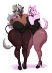  2020 absurd_res anthro big_breasts biped bovid bovine breasts brown_body brown_fur canid canine canis cattle clothed clothing countershade_fur countershading domestic_dog duo female fully_clothed fur green_eyes grey_hair hair hi_res high_heels huge_breasts legwear leotard littledoggy69 mammal nipples_touching pantyhose pink_body pink_eyes pink_fur pink_hair simple_background solii_(gizmo1205) standing tail_tuft tan_body tan_fur tuft white_background 