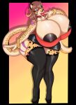  angrypotato96 anthro betsibi big_breasts bottomwear breasts brown_hair cleavage clothed clothing ear_piercing ear_ring felid female genitals hair hi_res huge_breasts hyper hyper_breasts lips mammal mature_female nipples no_underwear piercing pussy skirt solo thick_lips thick_thighs 