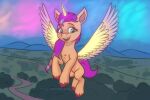  2021 3:2 digital_media_(artwork) equid equine feathered_wings feathers female friendship_is_magic green_eyes hair hasbro hi_res hooves horn horse mammal mlp_g5 multicolored_hair my_little_pony open_mouth orange_body pink_hair pony rainbow_hair shad0w-galaxy solo sunny_starscout_(mlp) winged_unicorn wings 