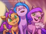  2021 4:3 blue_hair digital_media_(artwork) earth_pony equid equine feathered_wings feathers female green_eyes group hair hasbro hi_res horn horse izzy_moonbow_(mlp) looking_at_viewer mammal mlp_g5 multicolored_hair my_little_pony open_mouth orange_body pegasus pink_body pink_eyes pink_hair pipp_petals_(mlp) pony purple_body purple_hair shad0w-galaxy simple_background sunny_starscout_(mlp) unicorn winged_unicorn wings 