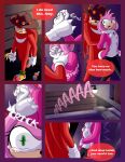  2019 absurd_res amy_rose anthro bodily_fluids breech_loader clothed clothing comic crying detailed_background duo echidna english_text eulipotyphlan female fur green_eyes handwear hedgehog hi_res knuckles_the_echidna male mammal monotreme purple_eyestext sega sonic_the_hedgehog_(series) tears text toso video_games 