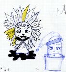  absurd_res bow cactus cat_mouth confusion domestic_cat eyelashes felid feline felis flower happy hi_res looking_at_viewer mammal night_hat plant pot_(disambiguation) sketch smile sunflower traditional_media_(artwork) 