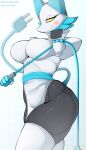  anthro breasts clothed clothing deltarune female gatotorii hi_res machine robot simple_background smile solo tasque_manager thick_thighs undertale_(series) video_games white_background 