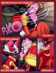 2019 absurd_res amy_rose anthro breech_loader clothed clothing comic duo echidna english_text eulipotyphlan female fur green_eyes handwear hedgehog hi_res knuckles_the_echidna male mammal monotreme purple_eyes sega sonic_the_hedgehog_(series) text toso video_games 