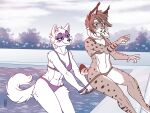  2021 4:3 alopex anthro arctic_fox bikini bikini_bottom bikini_pull bikini_top breasts canid canine cleavage clothed clothing clothing_pull digital_media_(artwork) duo facial_markings felid feline female female/female fox fur hair head_markings heresy_(artist) lancer:_the_knights_of_fenris lynx mammal markings mask_(marking) mika_fadeneir monochrome navel partially_submerged pulled_in shocked signature sketch smile spots spotted_body spotted_fur swimming_pool swimwear swimwear_pull teenage_mutant_ninja_turtles water 