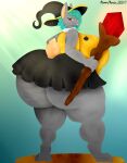  2021 absurd_res anthro baconbasket big_breasts big_butt blue_hair breasts butt canid canine canis clothed clothing digital_drawing_(artwork) digital_media_(artwork) digital_painting_(artwork) domestic_dog english_text female gem hair harry_potter hat headgear headwear herding_dog hi_res huge_breasts huge_butt hybrid light lighting line_art magic_staff magic_user mammal monica_(baconbasket) overweight overweight_anthro overweight_female pastoral_dog shaded signature simple_background smaller_version_at_source smile soft_shading solo text thick_thighs watermark welsh_corgi witch_hat wolf 
